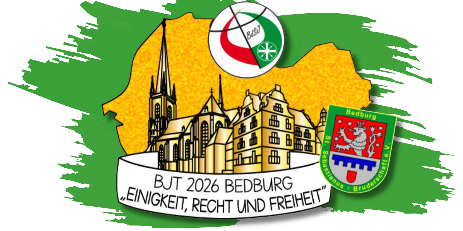 „Logo des Bundesjungschützentags 2026 mit dem Schriftzug ‚BJT 26‘ und grafischen Elementen in den Veranstaltungsfarben