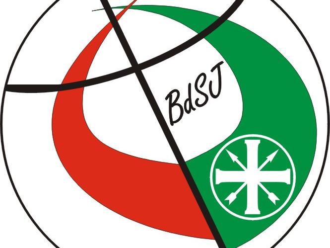 Rundes BdSJ-Logo mit weißem Hintergrund, roter und grüner Gestaltung sowie dem Schriftzug BdSJ.