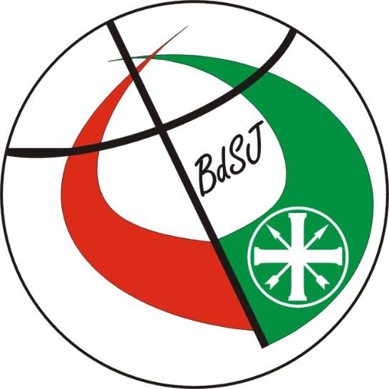 Rundes BdSJ-Logo mit weißem Hintergrund, roter und grüner Gestaltung sowie dem Schriftzug BdSJ.