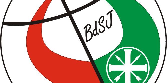 Rundes BdSJ-Logo mit weißem Hintergrund, roter und grüner Gestaltung sowie dem Schriftzug BdSJ.
