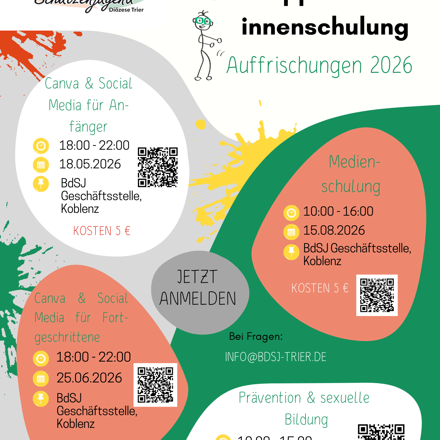 Man sieht einen Flyer mit vier Auffrischungskursen