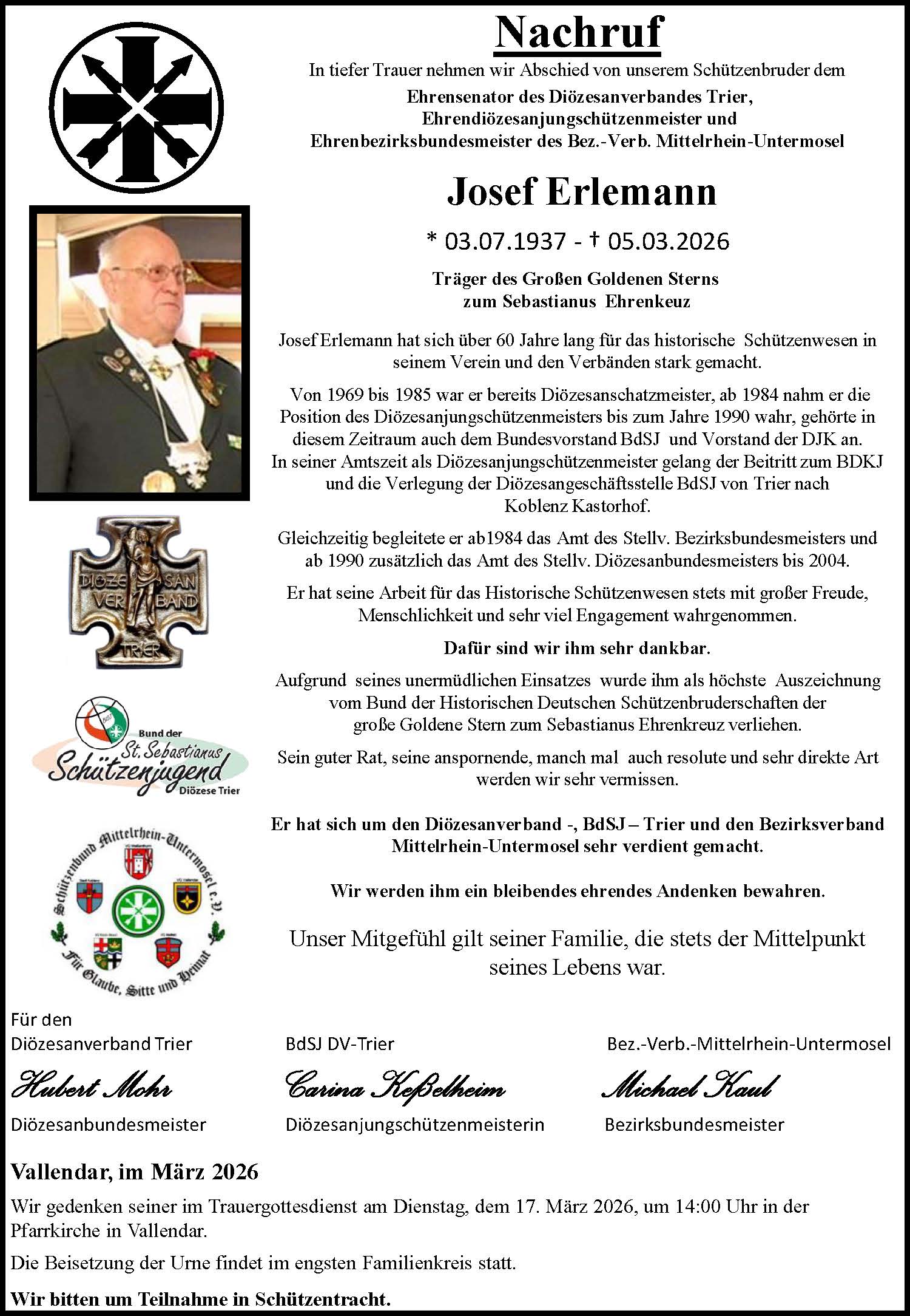 Nachruf Josef Erlemann